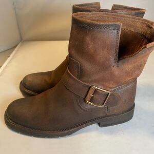 Frye Womens Natalie Short Engineer Suede Brown Ankle Boots SZ 6